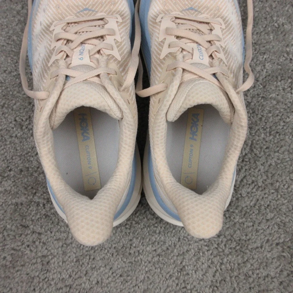 Hoka One One Sneakers Womens Size 9 B US Beige Blue Clifton 9 Shoes Trainers